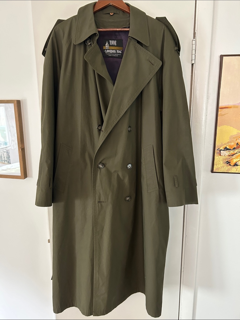 London Fog Men's Military Green Double-Breasted Trench Coat